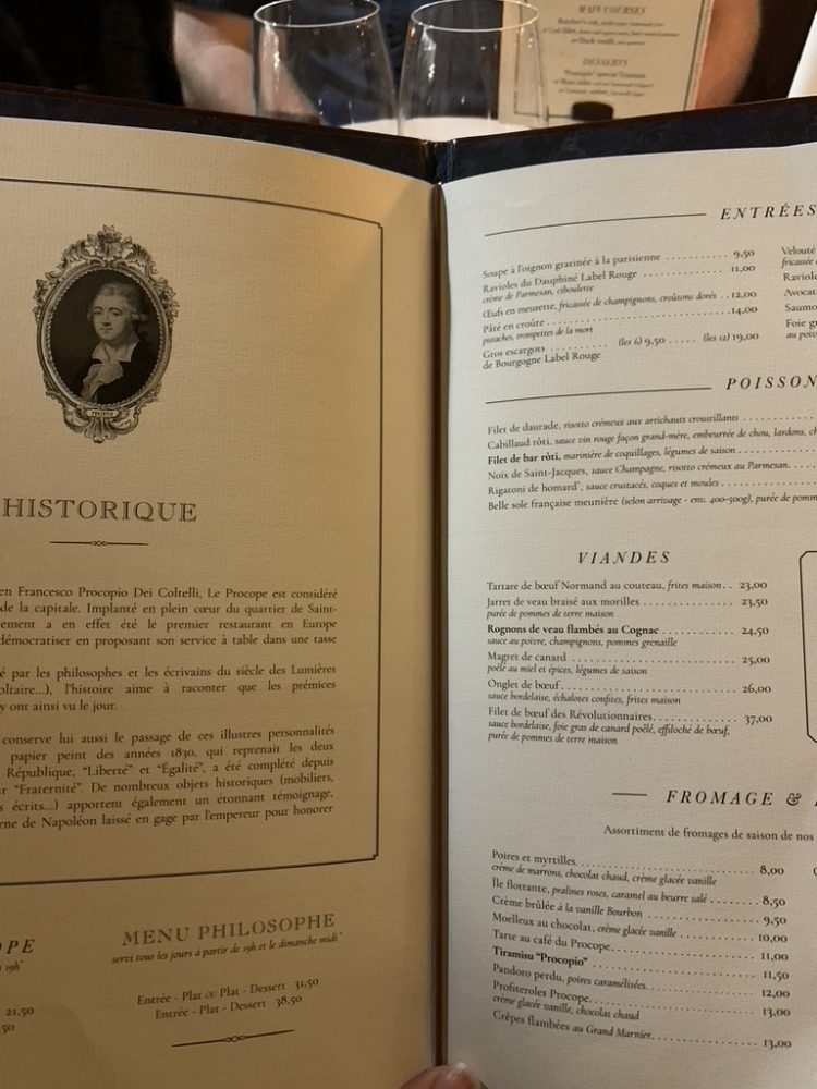 Le Procope cardapio